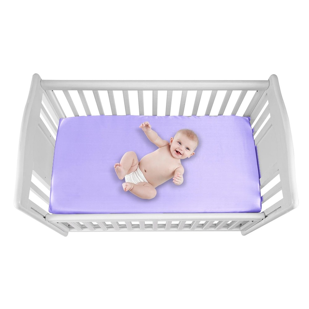 GUNTAIL 2 Pack Satin Soft Crib Sheet for Sheets, Pink & Violet