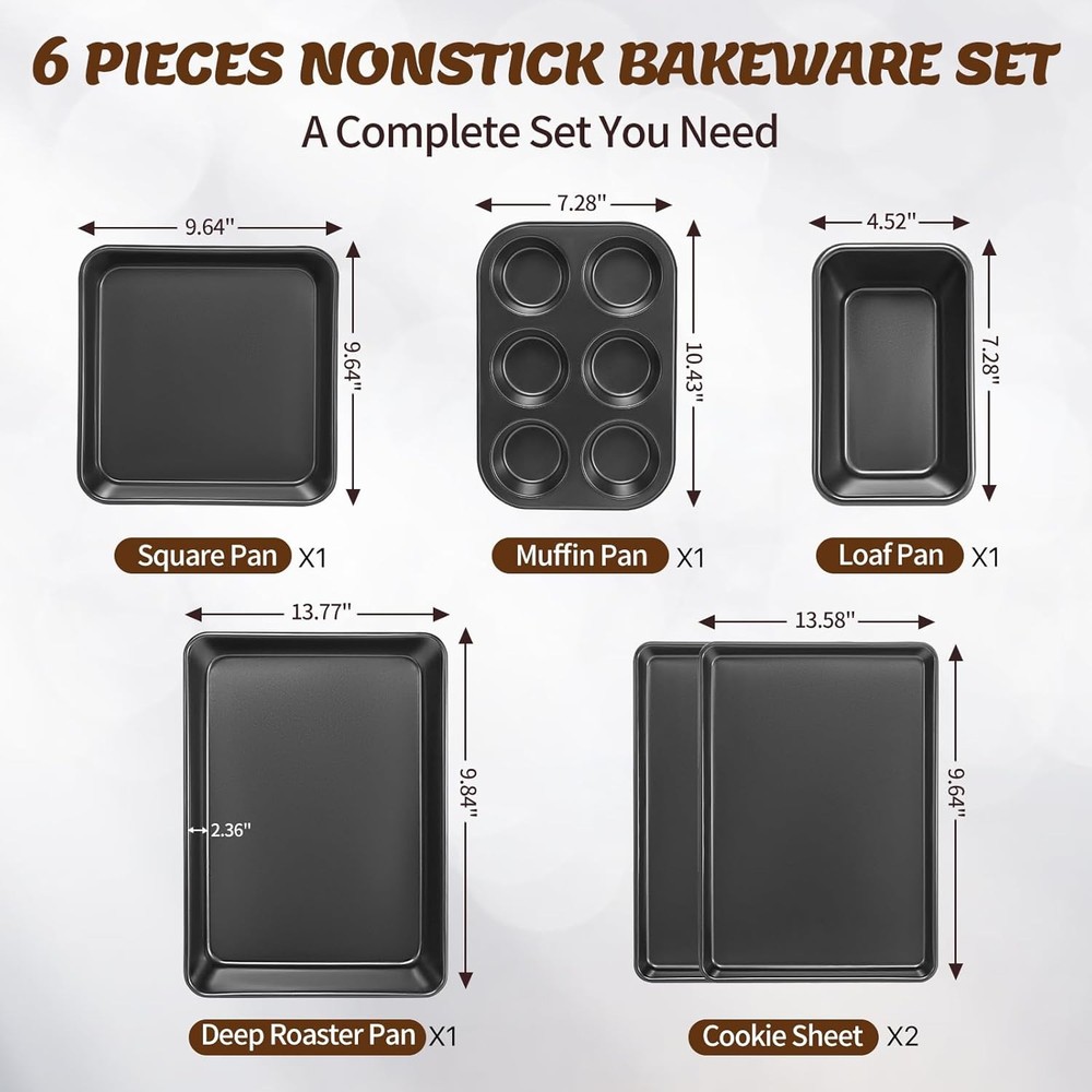 Baking Pans Set Nonstick Bakeware Sets Oven Pans Cooking 6 Pieces Baking Sheets