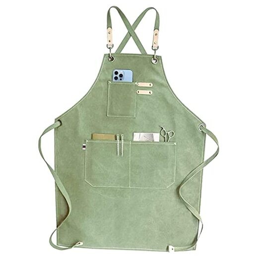 Adjustable Over sized Plus Size Canvas Apron with Pockets Men and Women Mint