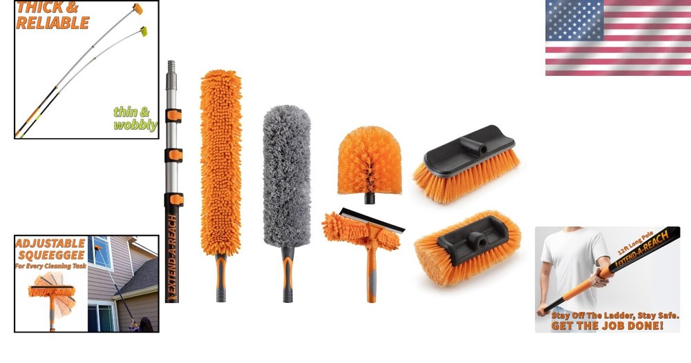 Telescoping Cleaning Kit with 12ft Extension Pole for Windows & Cobs, 20ft