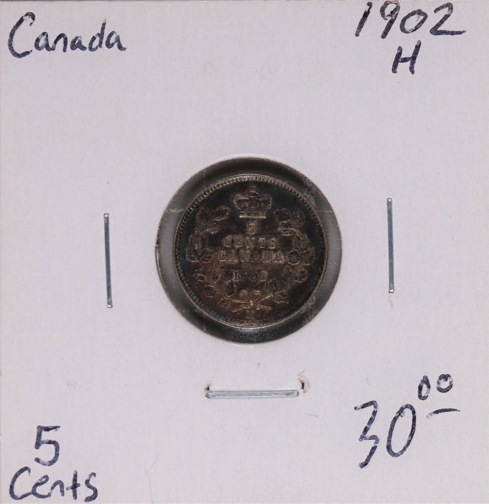 1902 - H Canada Silver 5 Cents Coin