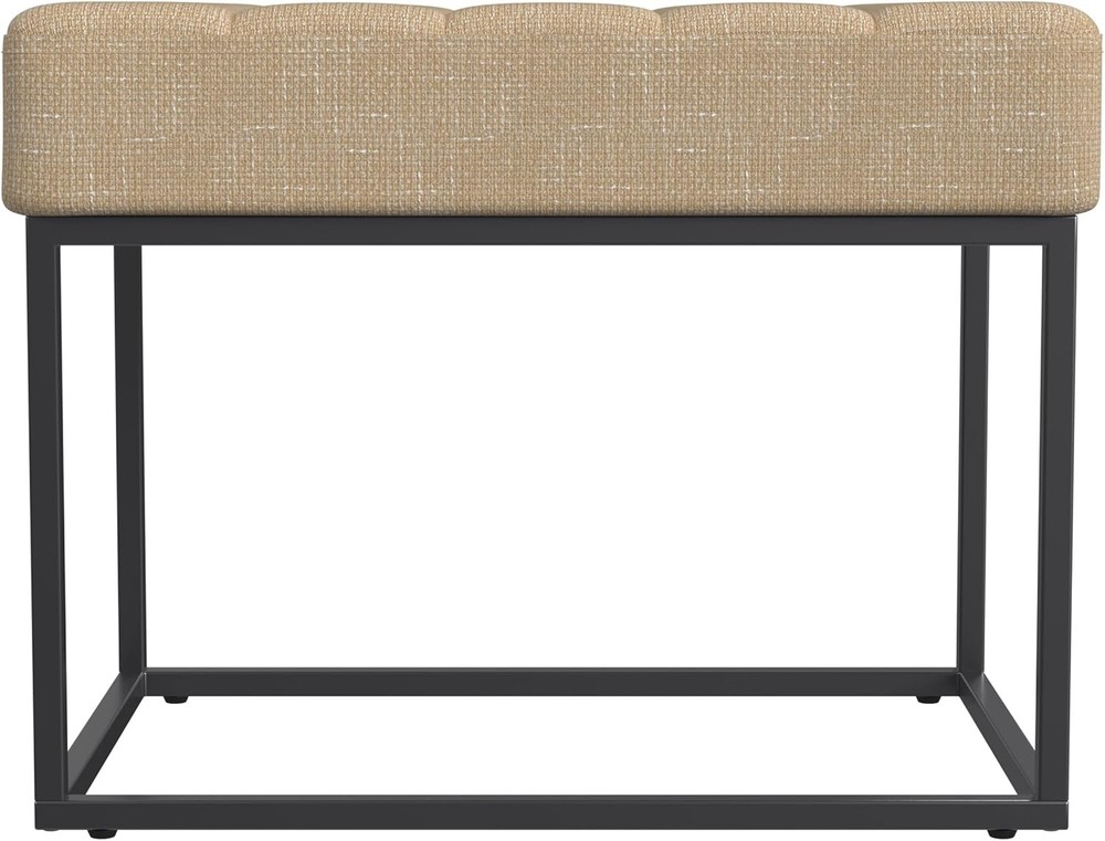 Theodore Channel Tufted Small Ottoman -Light Tan Textured Solid