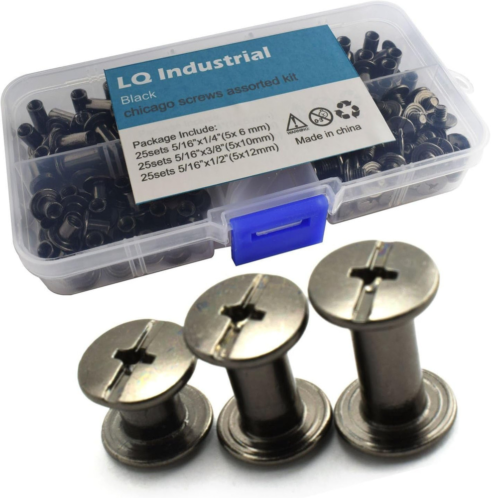 75 Sets Black M5 Chicago Screw Assorted Kit Slotted Phillip Head Binding Screws