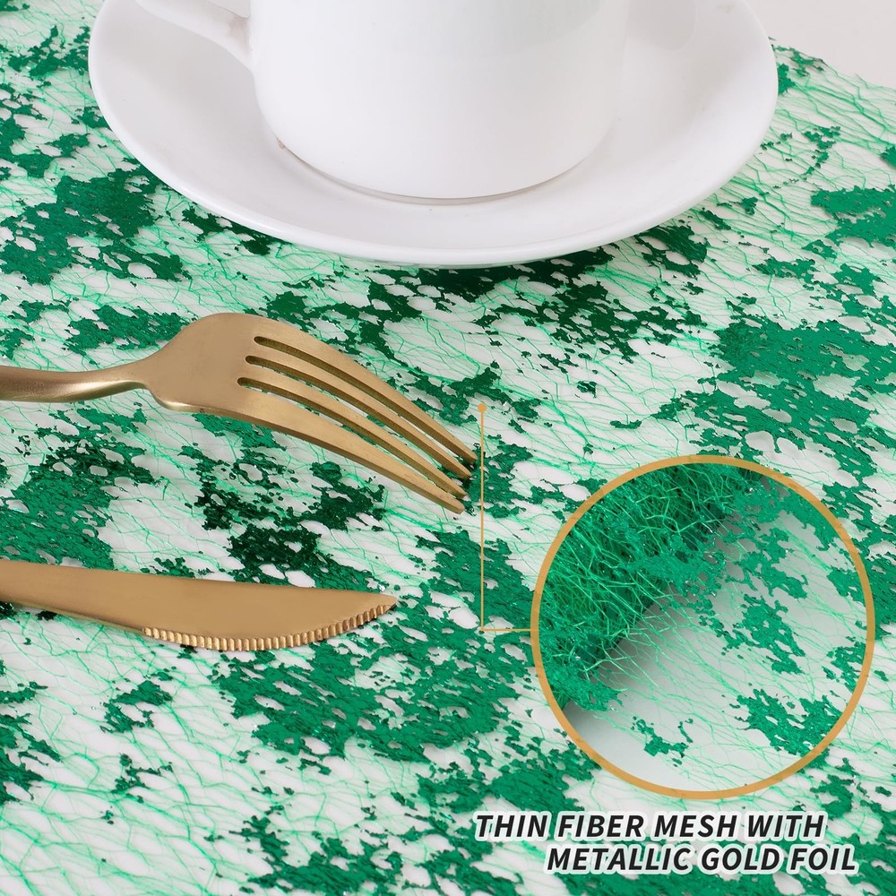 Green Extra Long Table Runner 11x360 Inch Sequin Glitter Metallic Mesh Roll