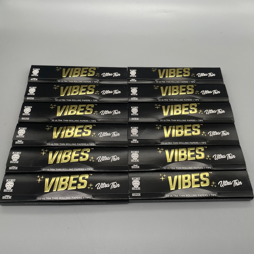 12 Packs Vibes Ultra Thin King Size Rolling Papers + Tips Free Ship