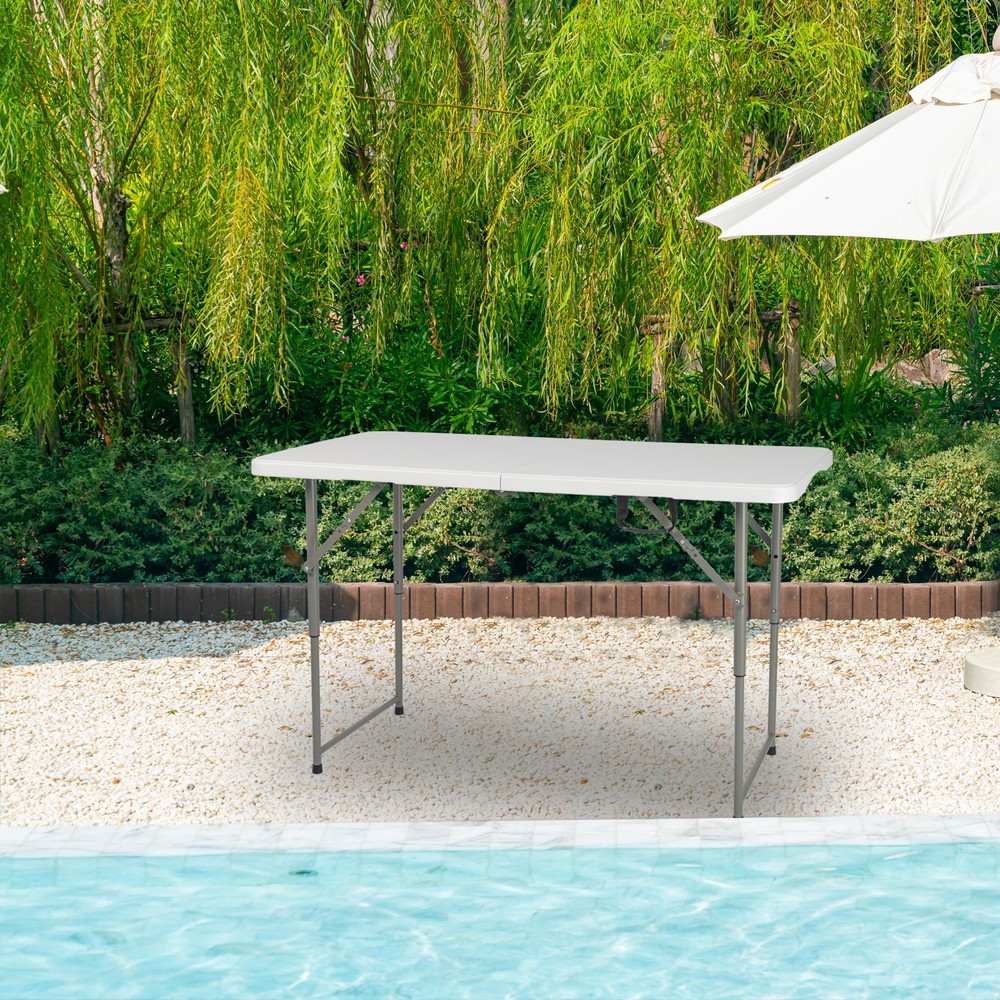 4' Heavy Duty Plastic Folding Table Center Fold Height Adjustable Indoor Outdoor