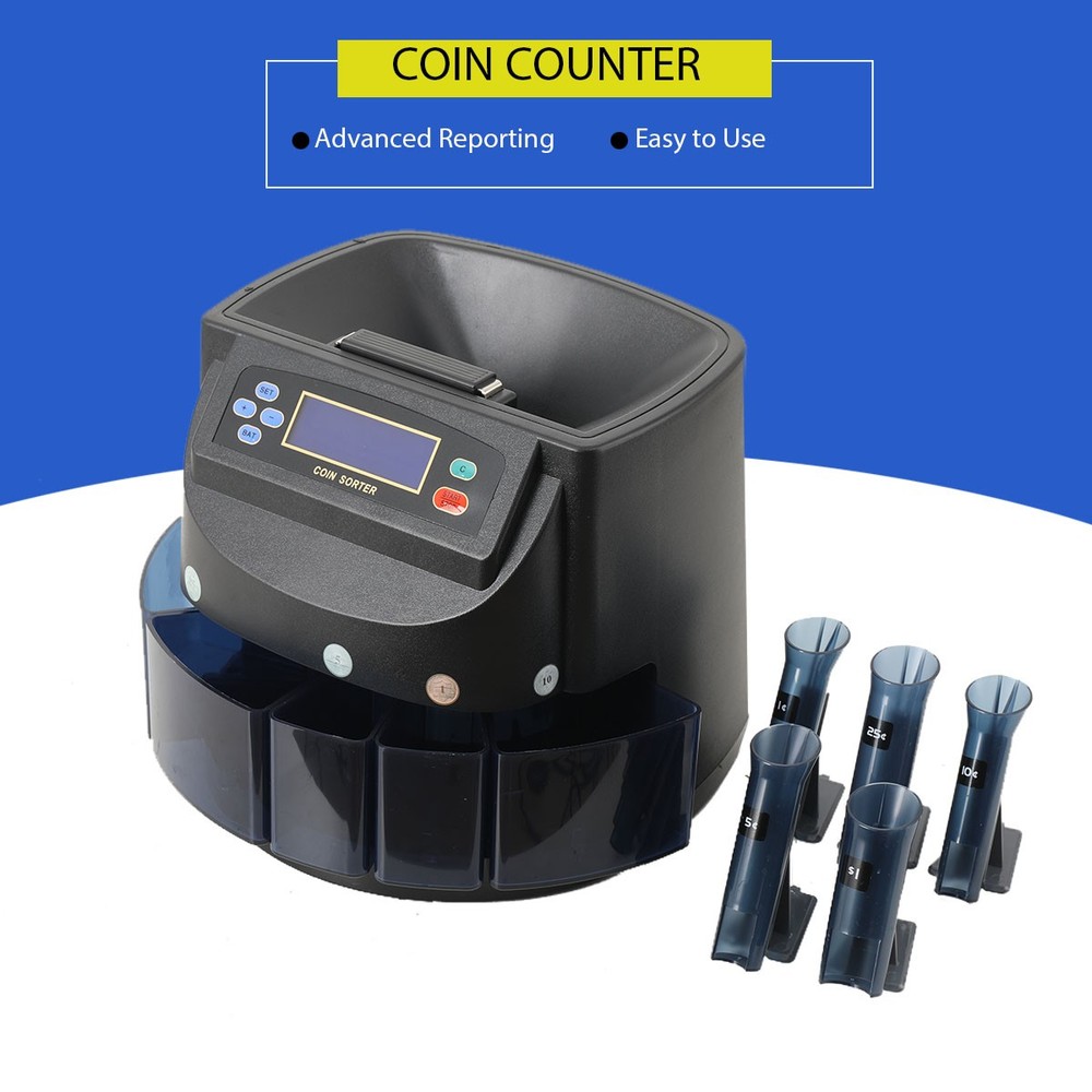 Coin Counter Machine Commercial USD Sorter/Wrapper/Roller Machine Money w/LCD