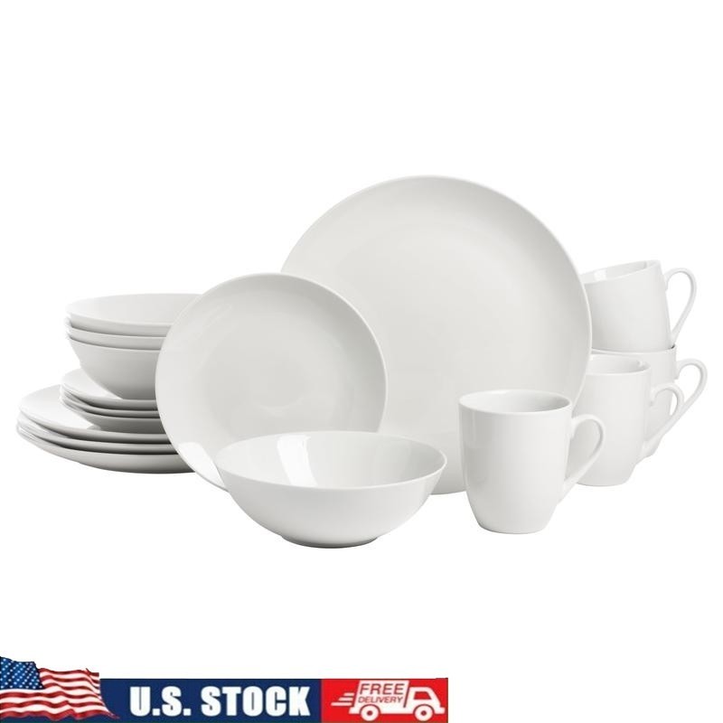 Ceramic 16-Piece Dinnerware Set Coupe Design Microwave Safe Plates Bowls Mugs US