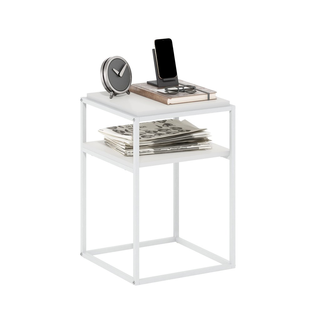 Furinno Moretti Modern Lifestyle Stackable Shelf in 2-Tier in Solid White/White