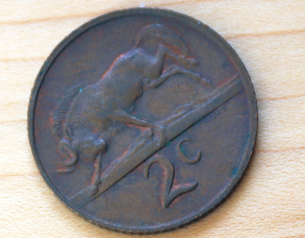 1971 South Africa 2 Cents Wildebeest