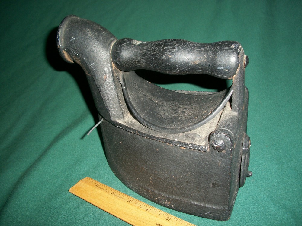 Antique Coal Burning Sad Iron with Wooden Handle – Painted Black