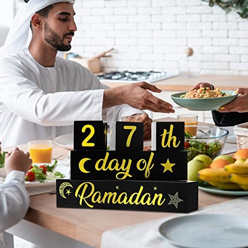 5 Pcs Ramadan Calendar Block Set - Ramadan Advent Countdown Eid Black and Gold