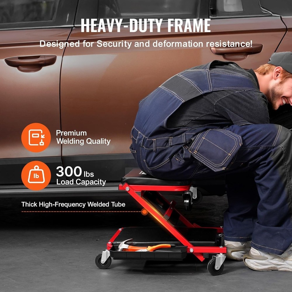 Ergonomic 36 Inch Creeper Stool – Roll Under Vehicles with 300 lbs Load Capacity