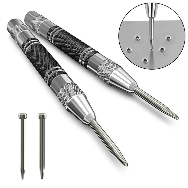 2 Super Strong Automatic Centre Punch Adjustable Spring Loaded Metal Drill TooL