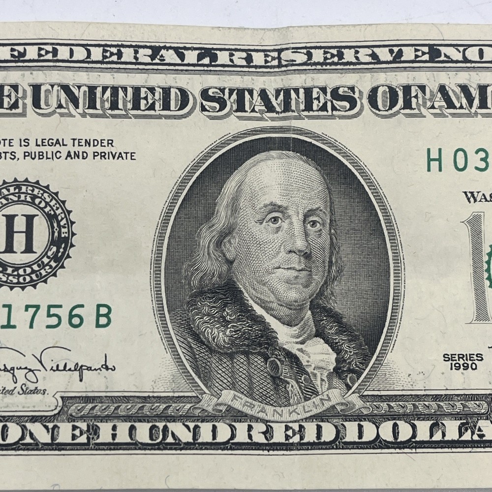 1990 $100 Bill Misalignment & Bleed Through Back Error Rare Federal Reserve Note
