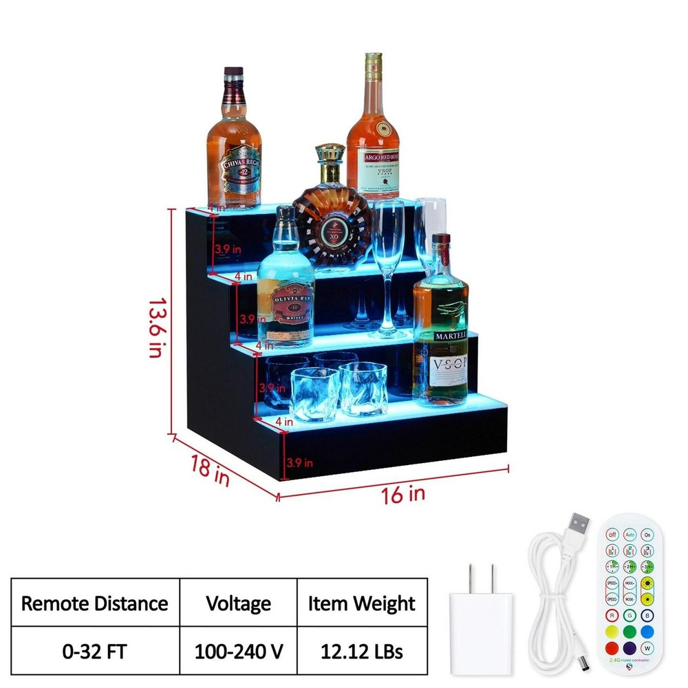 4-Step 16 Lighted Liquor Bottle Display Shelf With Remote APP Control