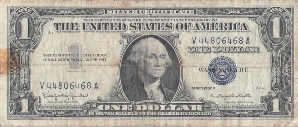 1957 One Dollar Well Circulated Silver Certificate Note
