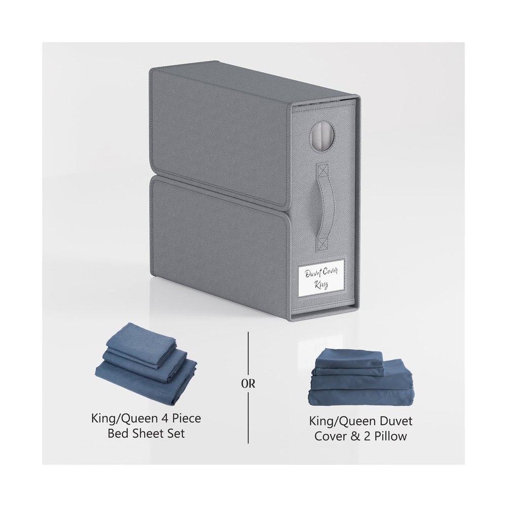 Sheet Organizers and Storage, 4-Pack, Queen/King Size (Grey), Foldable Sheet ...