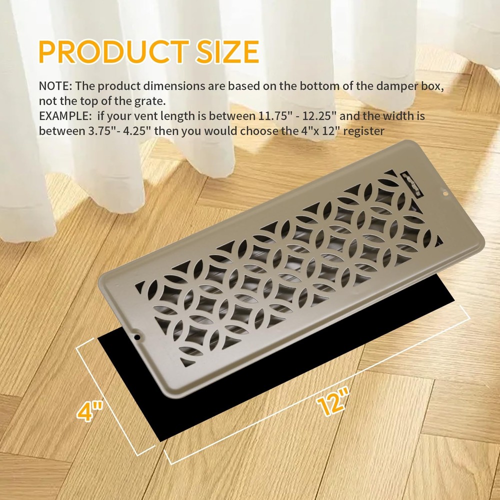 Floor Vent Covers, Floor Register 4x12, 2 Pack Adjustable Decorative Vent Covers