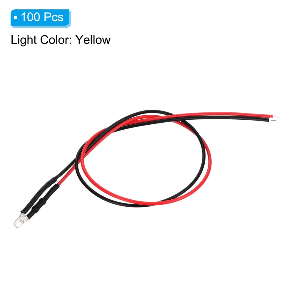 3mm LED Diode Light, 100 Pcs 3-6V Pre Wired LED Lights Bulb Yellow Light