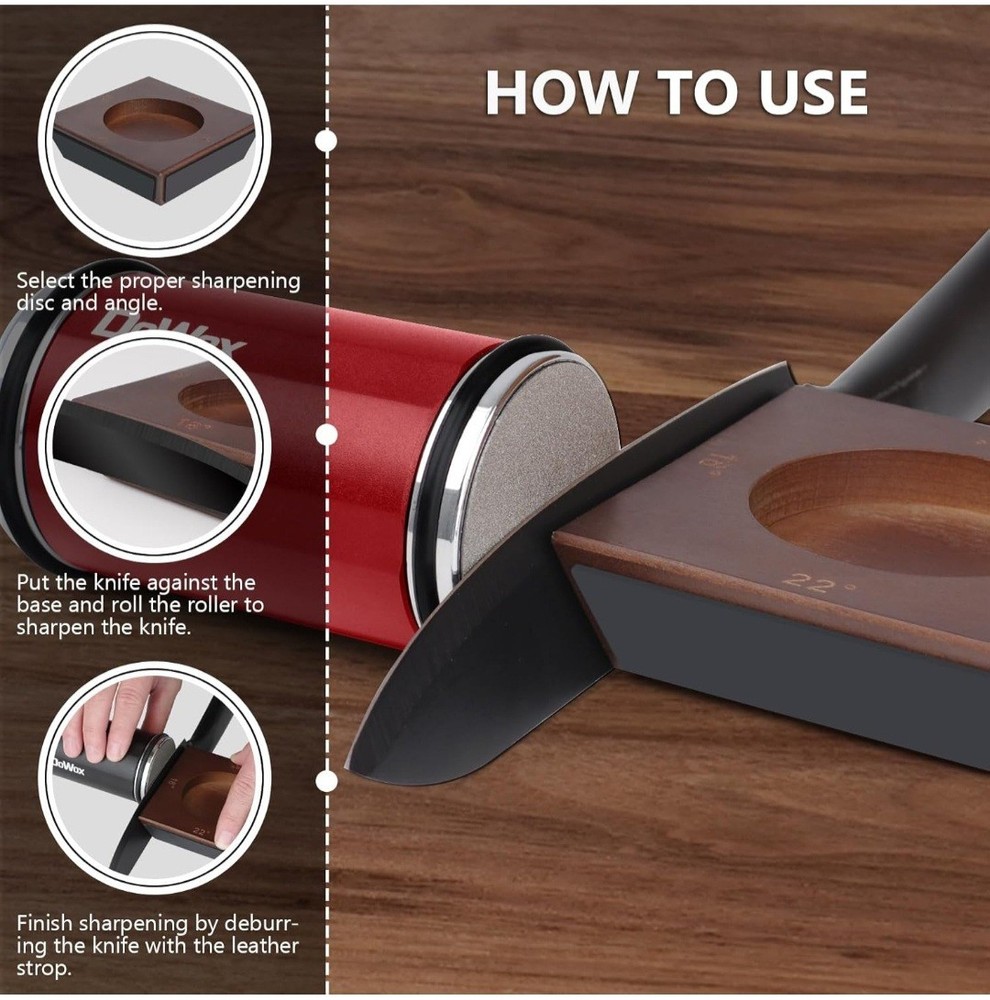 Longer Rolling Knife Sharpener with Leather Strop, Upgraded Rolling Knife...