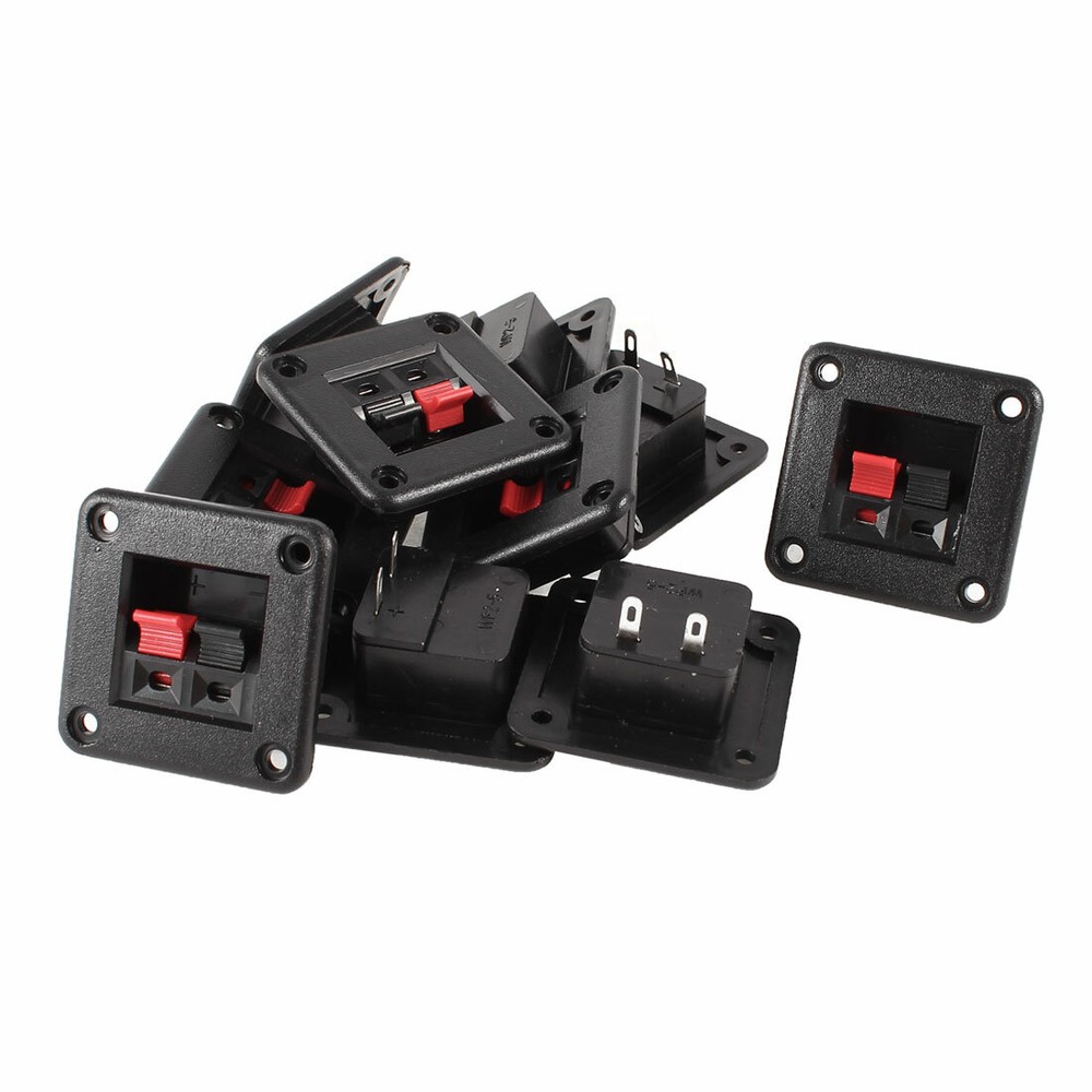 Black Red 2 Position 2 Terminals Square Cup Spring Clip Speaker Terminal 10Pcs