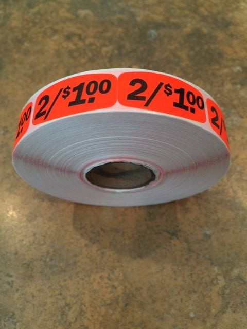 1000 each 2 / $1.00 MERCHANDISE LABELS FL RED BLACK STICKERS