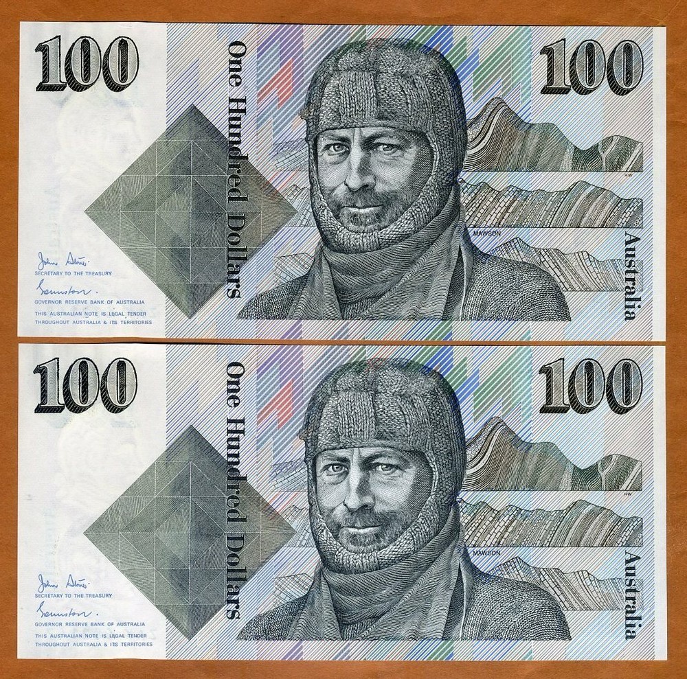 SET Australia, 2 x $100, ND (1984), P-48a, Consecutive Pair, Gem UNC