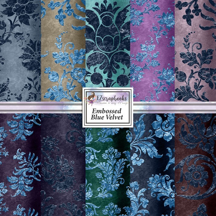 EMBOSSED BLUE VELVET - Paper Pack