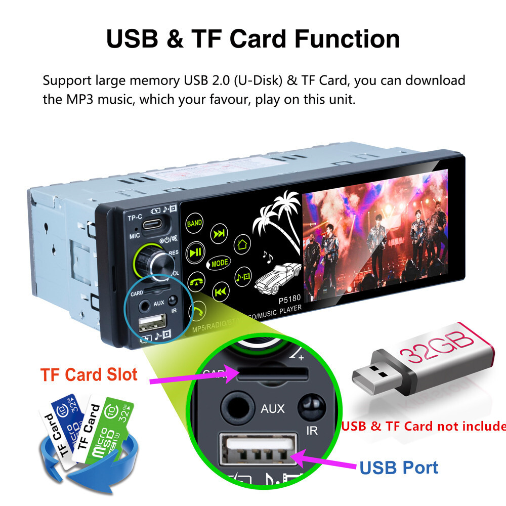 Touch Screen Radio Car Stereo MP5 Player Bluetooth USB Head Unit Audio Receiver
