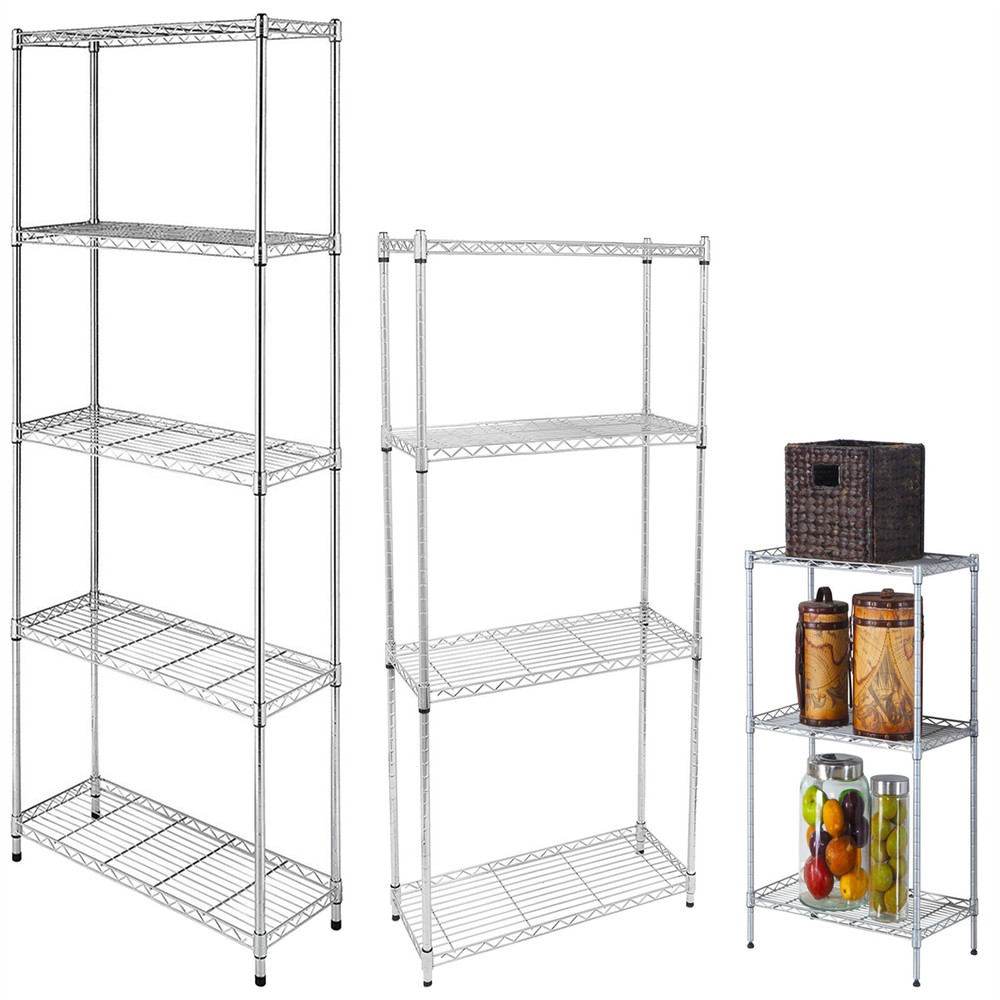 Wire Shelving Unit Adjustable Metal Chrome Shelf Rack Kitchen Storage Organizer