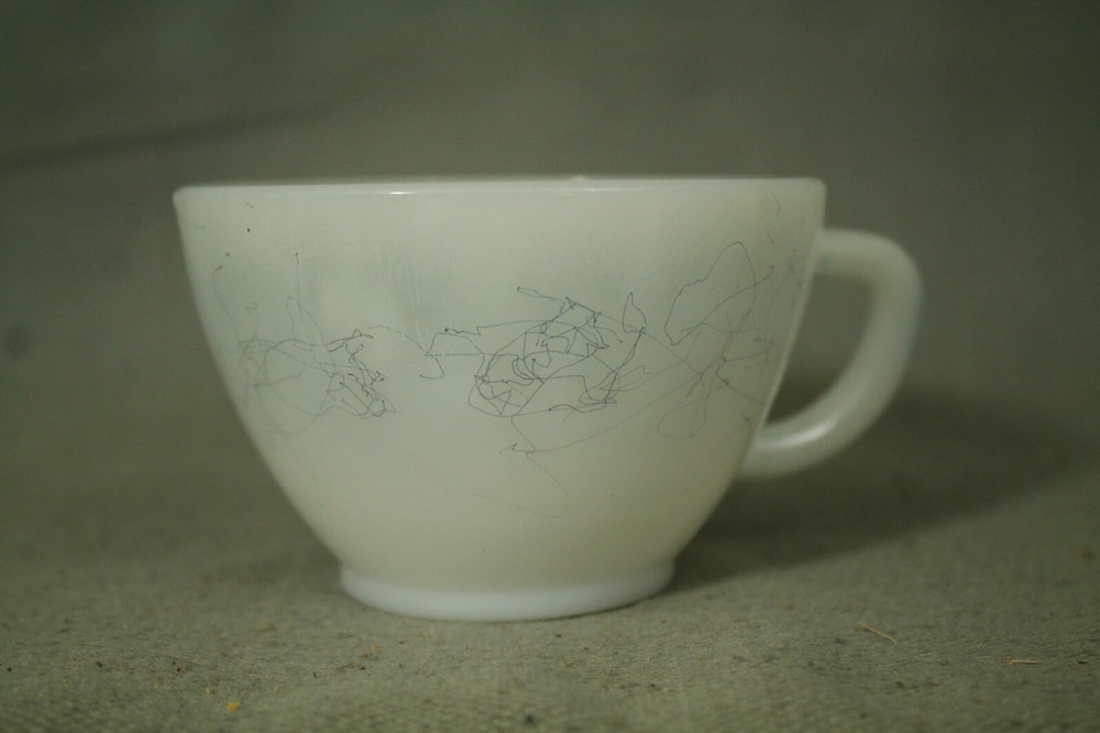 vintage Federal white milk glass scribble pattern teacup coffee cup