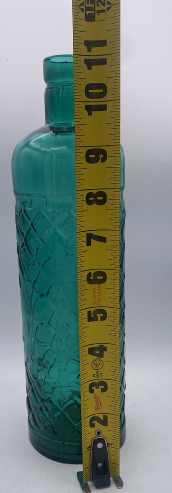 Vintage Green Glass Bottle w/Diamond Pattern MCM