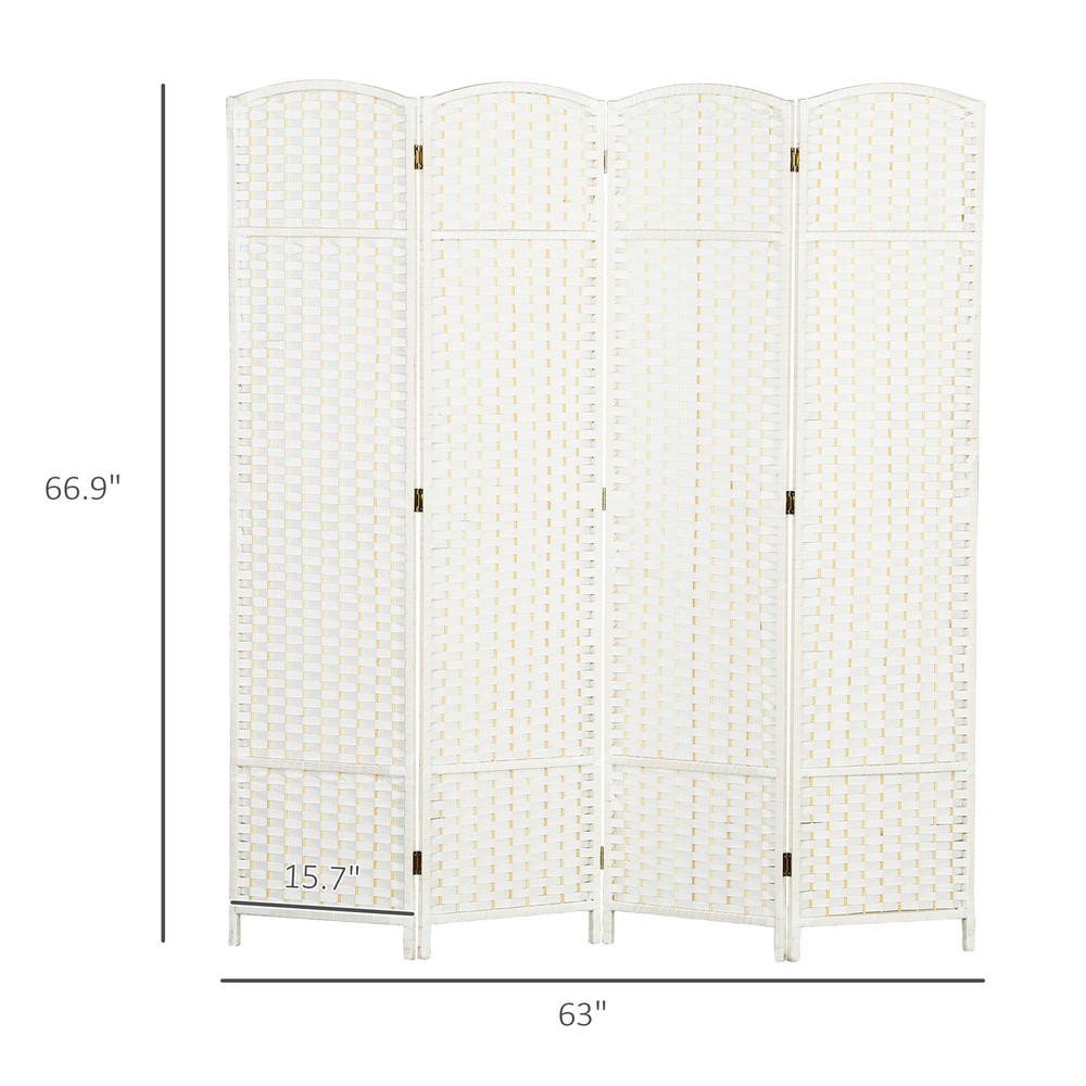 4 Panel Folding Privacy Screen, Freestanding Wall Partition for Home, White