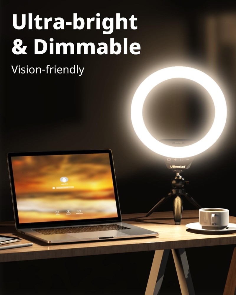 12" Desk Ring Light with Stand & Phone Holder - Adjustable Studio Light for P...