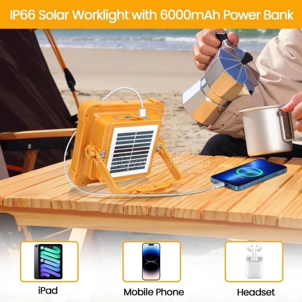 Portable LED Solar Work Light USB Rechargeable Emergency Worklight Security Lamp