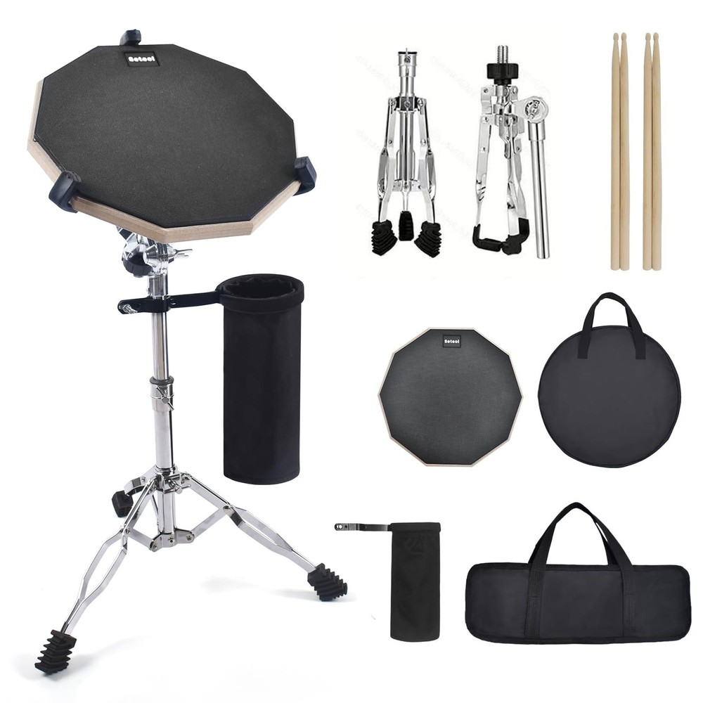 Drum Practice Pad Set, 12 Inch Double Sided Silent Drum Pad with Storage Bag ...