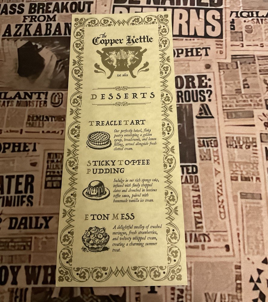 Harry Potter Copper Kettle Dessert Menu