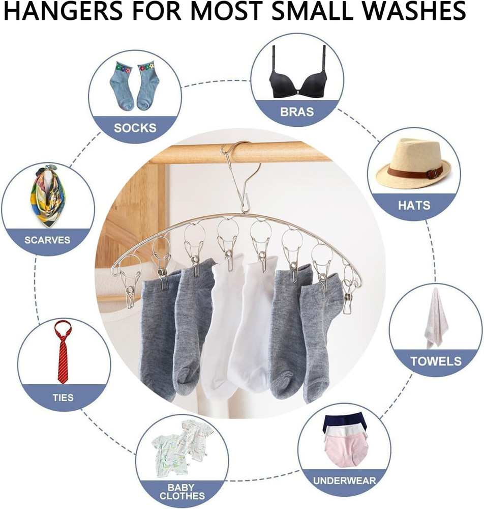 Stainless Steel Laundry Drying Rack Clothes Hanger with Windproof Hook,Underwear