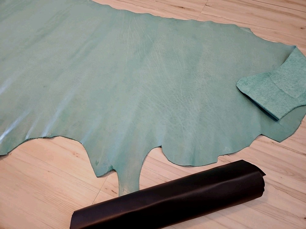 5-6oz THICK TURQUOISE TEAL FULL GRAIN LEATHER HIDE MEDIUM SOFT SHEET,PANEL 23+sq