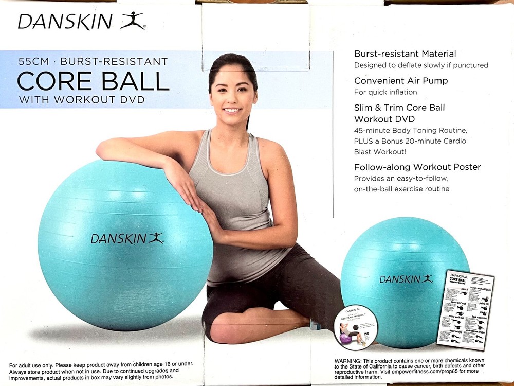 Danskin Burst Resistant Core Ball 55cm Mint - Includes Workout DVD - New in Box