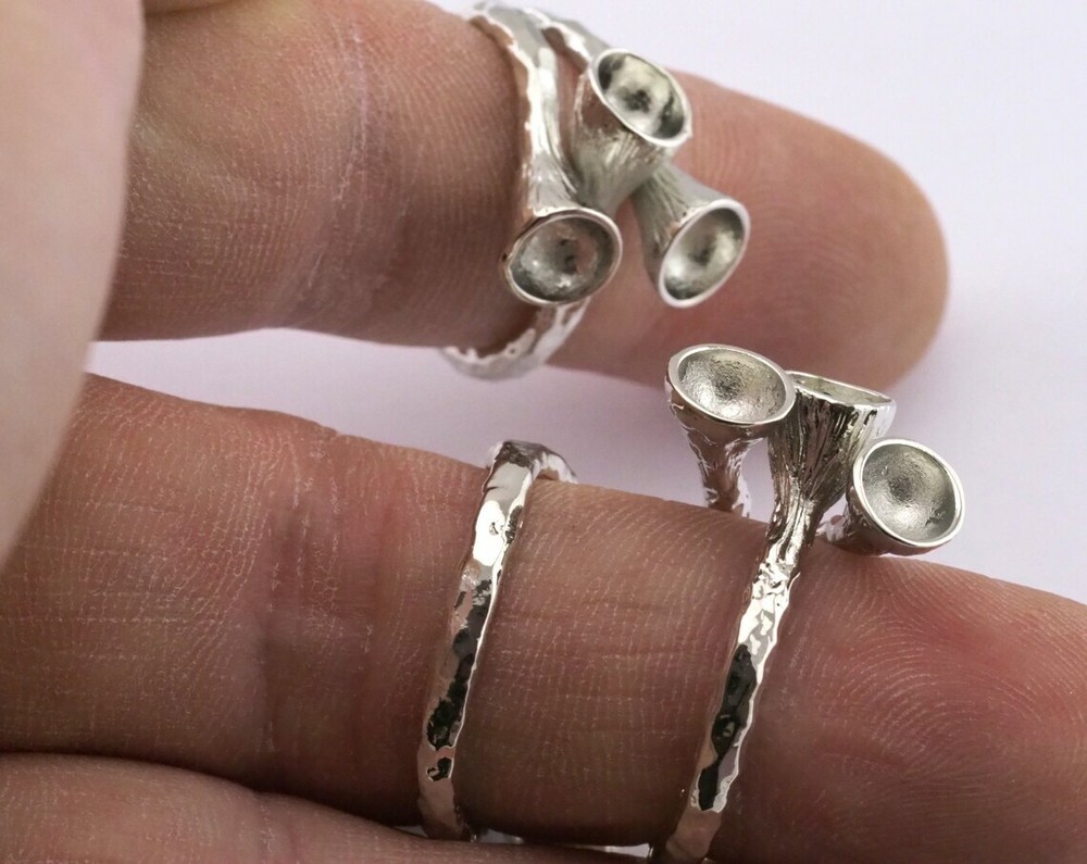 Cone shape setting blanks Ring Adjustable Rings for women, Silver Tone 8US 2370