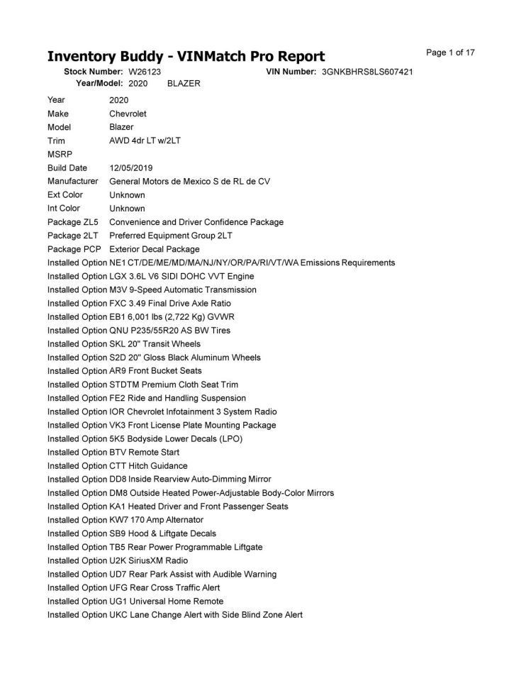 BLAZER 2020 Air Shutter 12812359