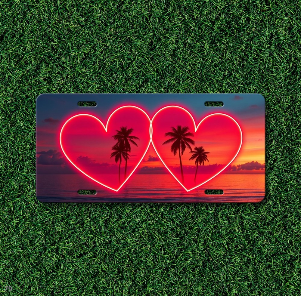 Glowing Double Hearts Design Custom Text License Plate Editable Decor