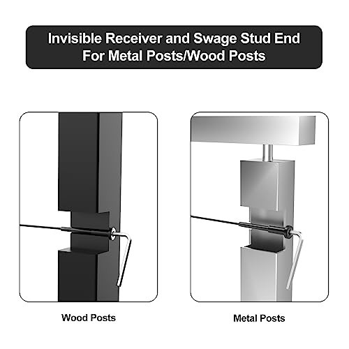 20 Pack 3/16" Black Invisible Cable Railing Kits for 2"x2" Posts, T316 Stainless