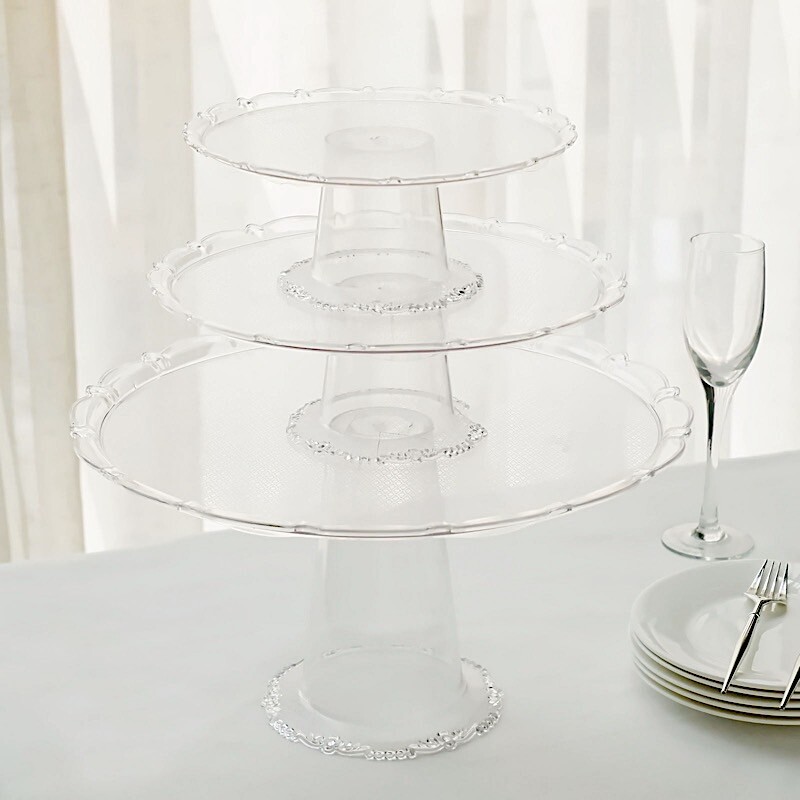 3 Cleat Plastic Stackable Pedestals Round Cupcake Display Stands Set Party Event
