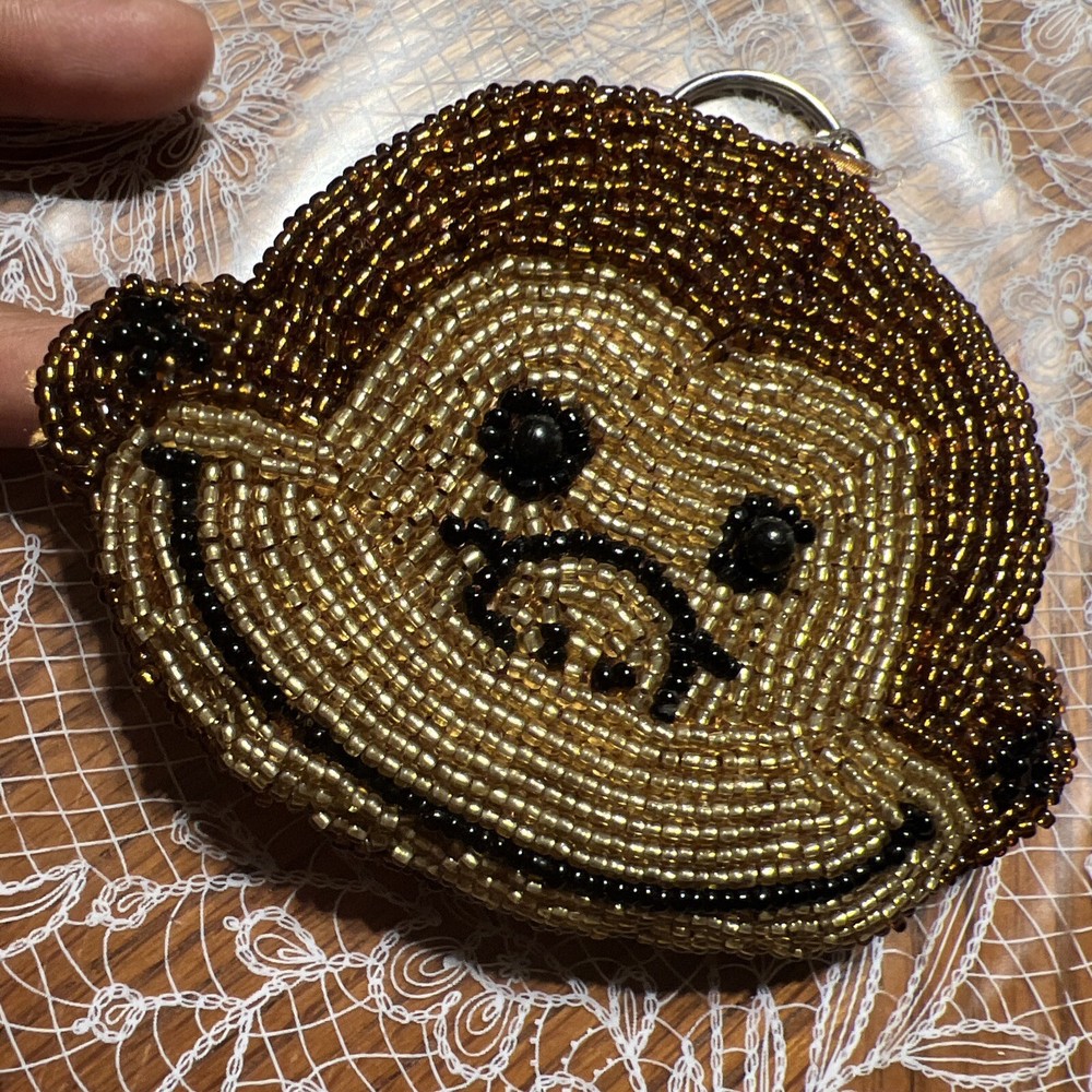 Vintage Brown Monkey Tiny Bead Change Purse