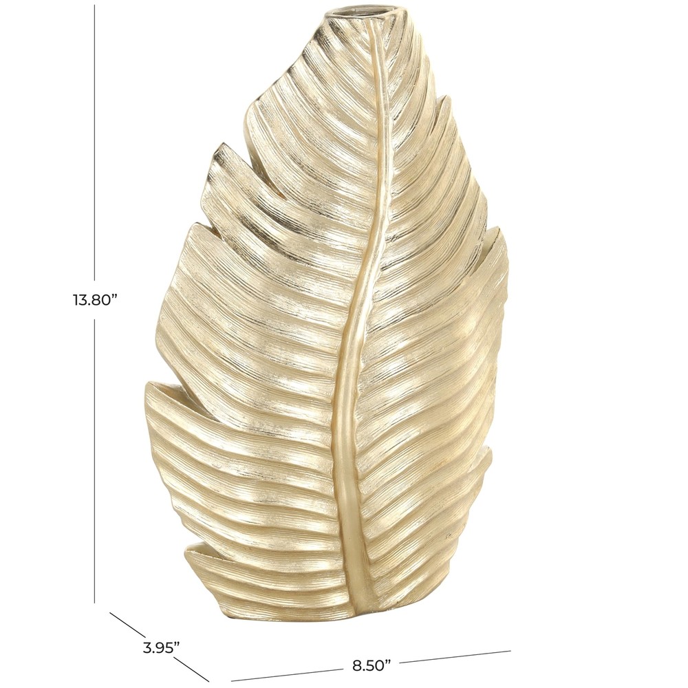 Deco 79 Polystone Leaf Decorative Vase Curved Metallic Centerpiece Vase, Flow...