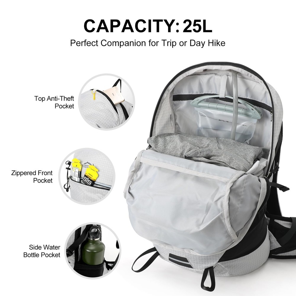 Hydration Backpack, 25L Hiking Backpack with 3L Water Bladder and Rain Cover,...