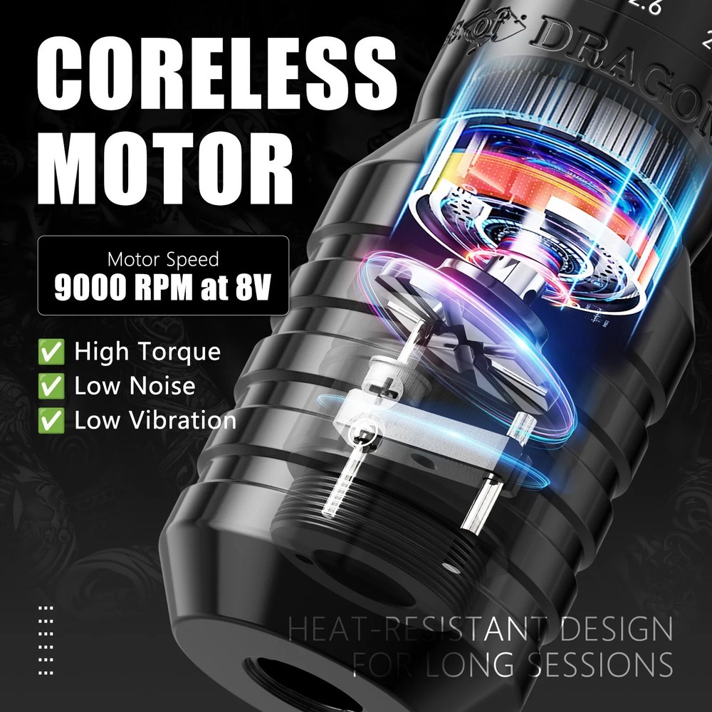 Wireless Tattoo Machine Pen Full Completed Kit Adjustable Stroke Custom Motor